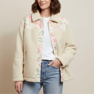 Preloved Women COACH Blocked Floral Cream Sherpa Oversize Jacket Small Winter
